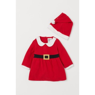 Set váy nỉ fleece noel kèm mũ HM H&M size 6-12m 1-2, 2-4y _hàng chính hãng Mỹ