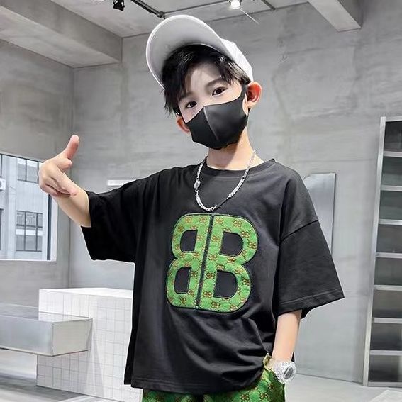 Bộ Áo Thun Cotton Ngắn Tay In Chữ Cái + Quần Short Thời Trang Mùa Hè Mới Cho Bé Trai