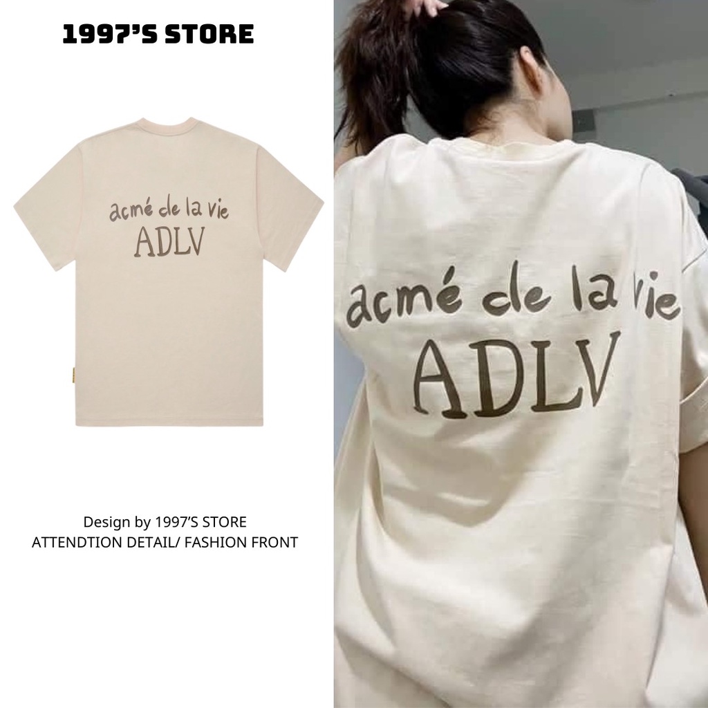 Áo thun tay lỡ form rộng nam nữ ADLV màu be hai mặt trước sau | BigBuy360 - bigbuy360.vn