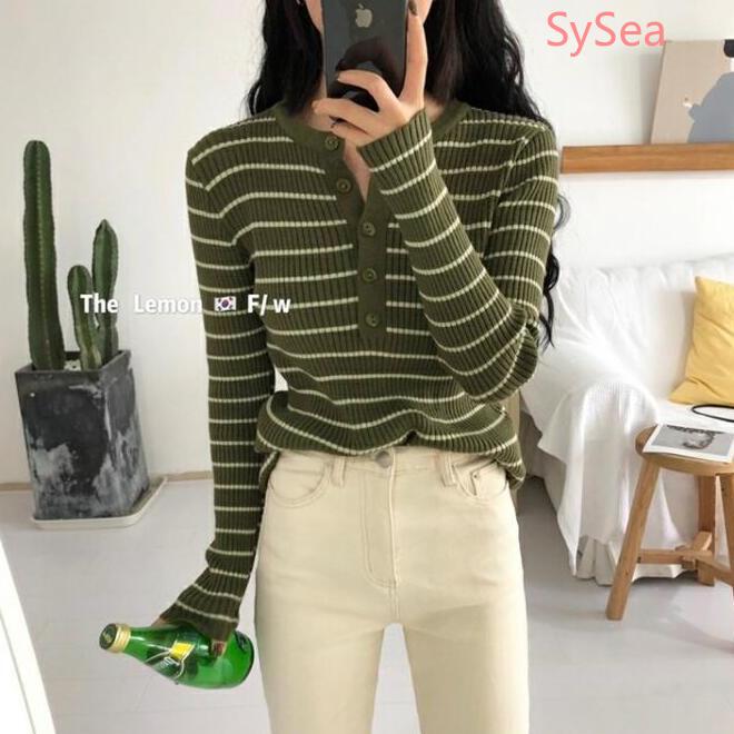 Áo Dệt Kim Tay Dài Hoạ Tiết Kẻ Sọc Thời Trang Mùa Thu