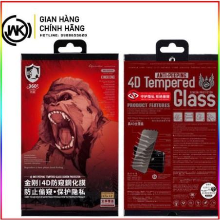 KINGKONG chống nhìn trộm 4D bo viền, độ cứng 9H chắc chắn, sản phẩm cao cấp của dòng kính Kingkong WK  -Kính cường lực K