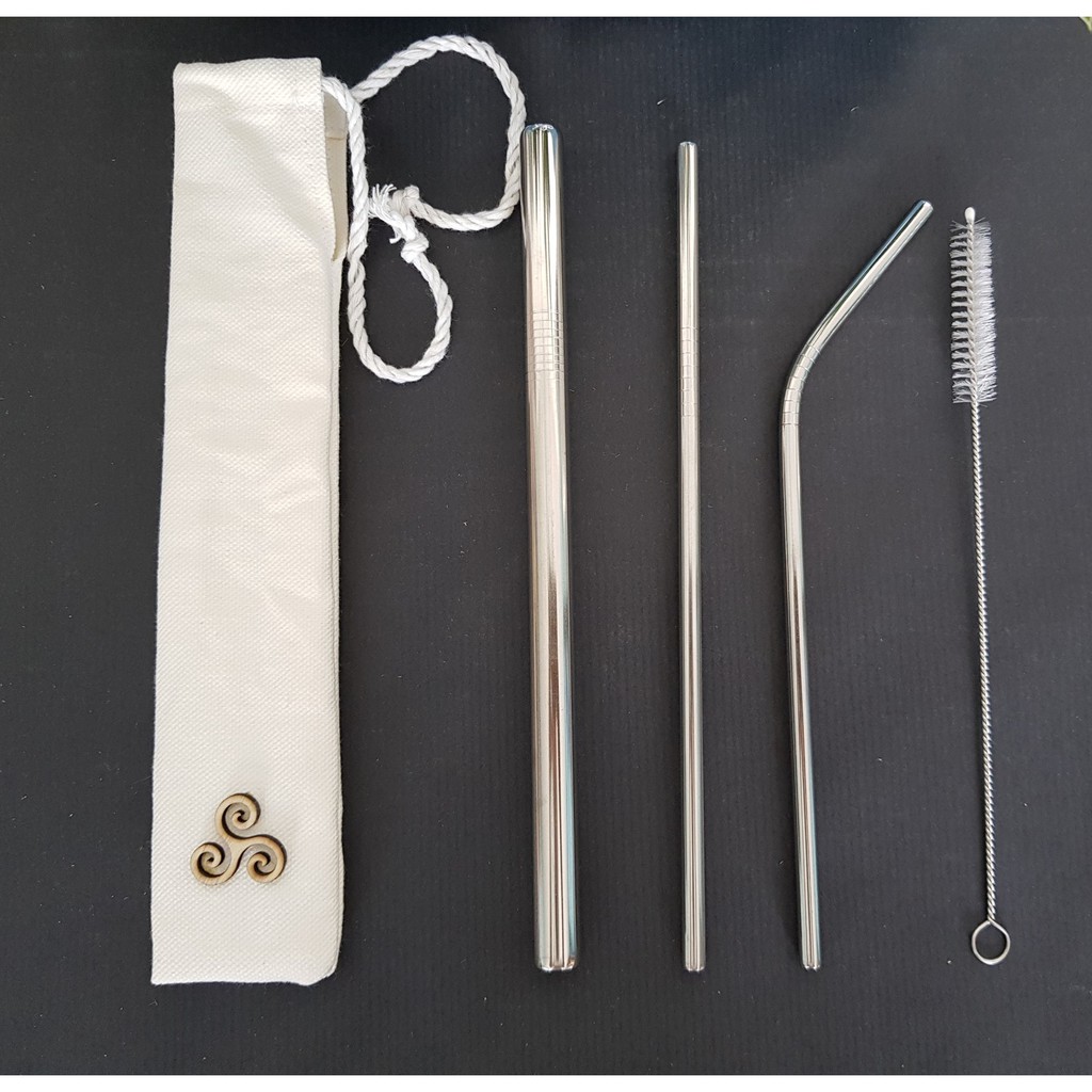 Bộ 5 món:2 Ống hút inox 304 ,1 ống hút trà sữa và 1 cọ rửa nilon và túi canvas | BigBuy360 - bigbuy360.vn