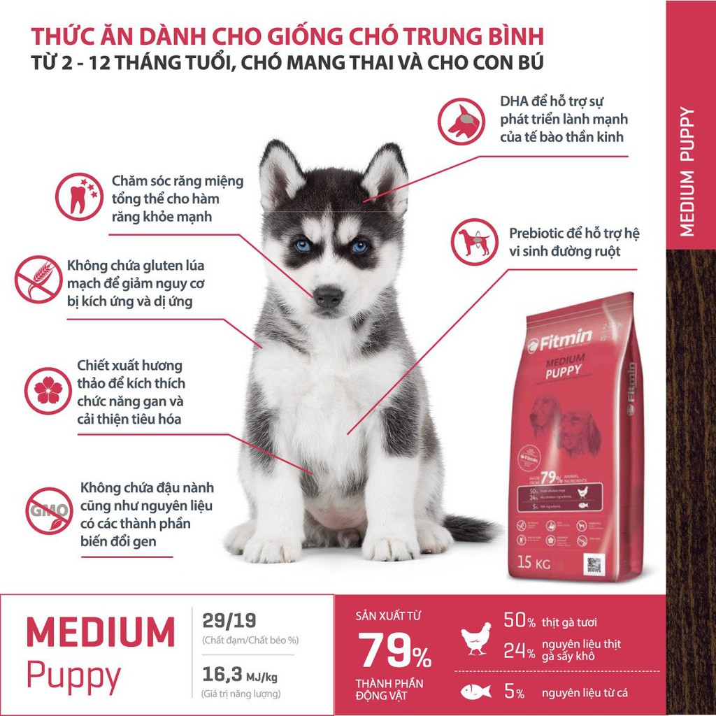 Thức ăn cho chó con Fitmin Medium Puppy 3kg