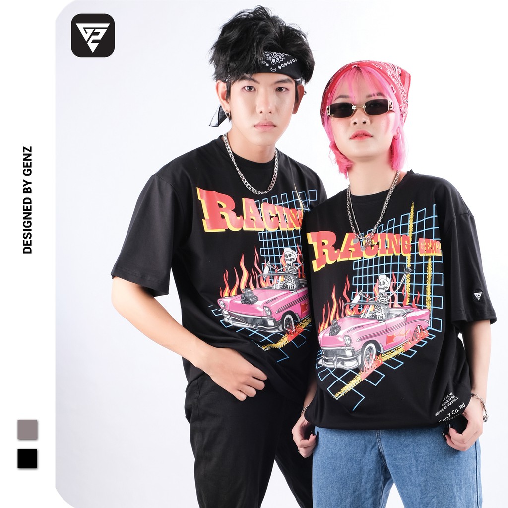 Áo thun tay lỡ GENZ phông Unisex nam nữ Cotton oversize form rộng Racing
