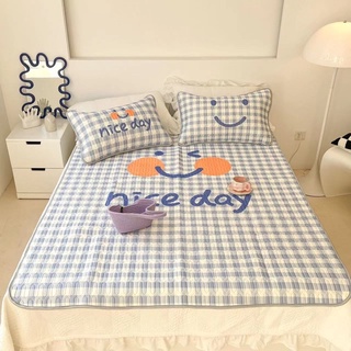 Chiếu điều hòa cao su non tencel họa tiết kẻ xanh 5d, hàng cao cấp 1m6, 1m8, 2m, 2m2