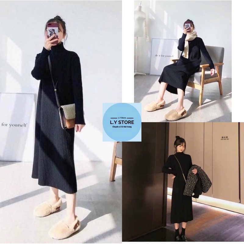 🌸 Đầm suông dáng dài co dãn màu đen trơn bánh bèo tiểu thư Ulzzang HOT 🌸
