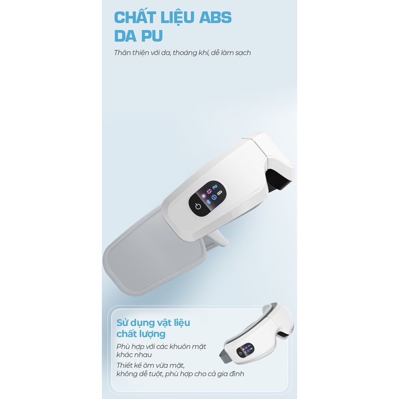 Máy massage mắt không dây VISPO VP-M21 với mát xa áp suất túi khí, rung đa tần, chườm ấm mắt tích hợp Smart Bluetooth