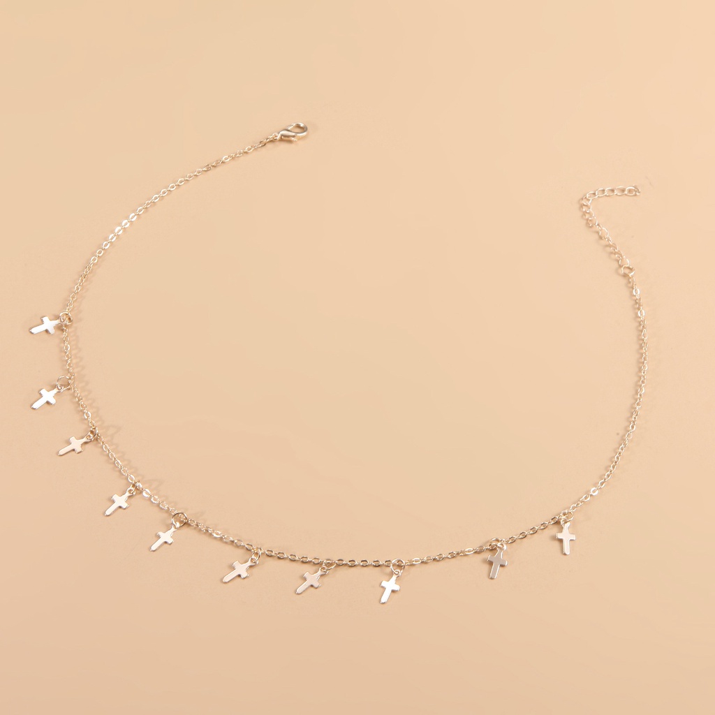 Vòng Cổ Choker Kim Loại Ngắn Mặt Thánh Giá Màu Vàng / Bạc Thời Trang Cho Nữ