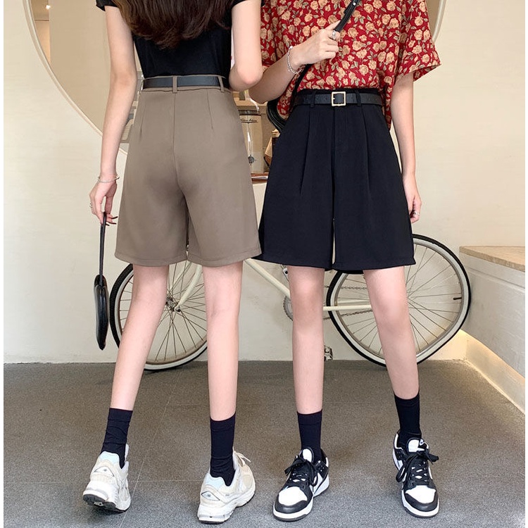 Quần Đùi Thời Trang Phong Cách Hàn Quốc 185266 Quần Short Ống Rộng Lưng Cao Màu Sắc Đơn Giản Cho Mùa Hè