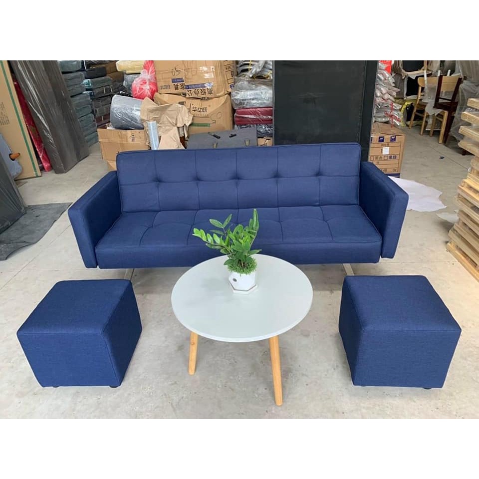 Ghế Sofa Bed Có Tay Vịn Hàng Lắp Ráp - Sofa Giường Đa Năng Vải Bố Màu Xám Chân Inox