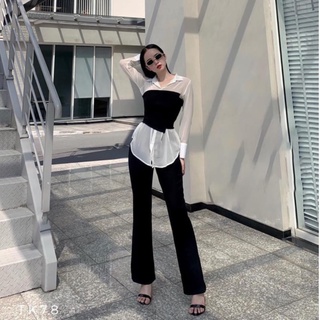 Áo sơ mi voan trắng cách điệu phối crop đen