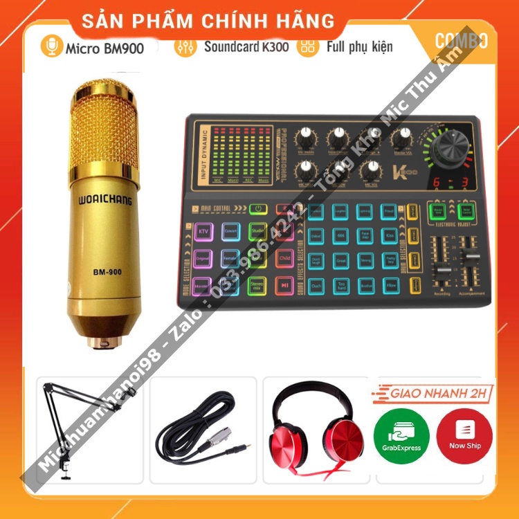 Bộ Mic Hát Livestream Sound Card K300 &amp; Mic BM900 . Chất Âm Cực Hay , Livestream Bigo , Facebook , Tiktok