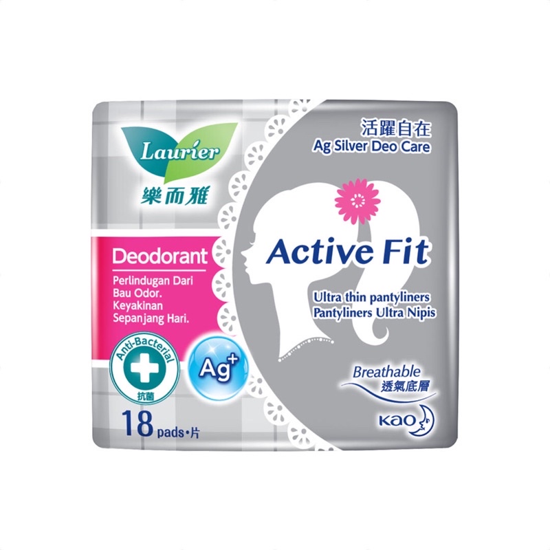 Băng Vệ Sinh Hàng Ngày Laurier Ultra Thin Pantyliner Active Fit Deodorant AG+ Phân Tử Bạc Khử Mùi (18 Miếng)