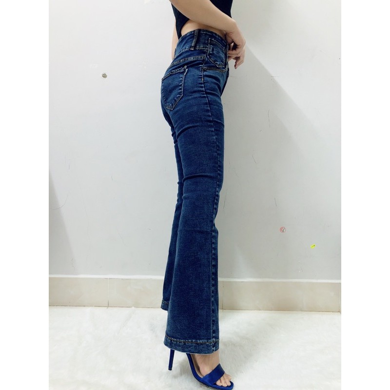 Quần Jeans Nữ Ống Loe Dài Phối Túi Nhỏ Co Giãn Thời Trang