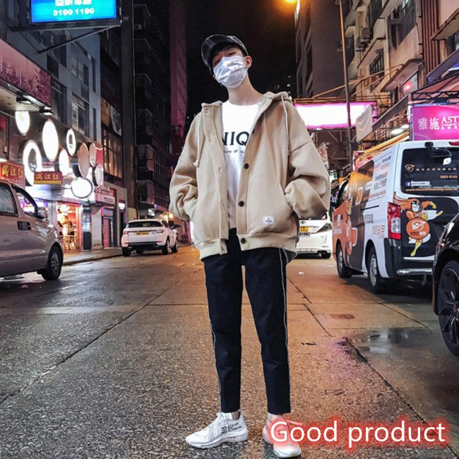 【In stock】 Men Women Long-Sleeve Overize Loose Thick Button Coat for Campus Sports