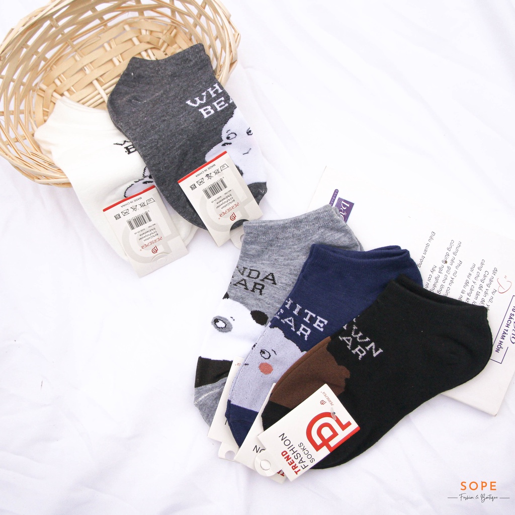 Tất vớ cổ ngắn nam nữ họa tiết hình gấu dễ thương - Sope Shop
