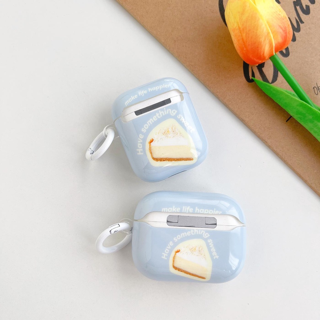 Vỏ Bảo Vệ Hộp Sạc Tai Nghe Bluetooth AirPods 1 2 pro 3 2021 gen3 Bằng TPU Dẻo Màu Xanh Dương Họa Tiết Bánh Ngọt Đơn Giản Thời Trang
