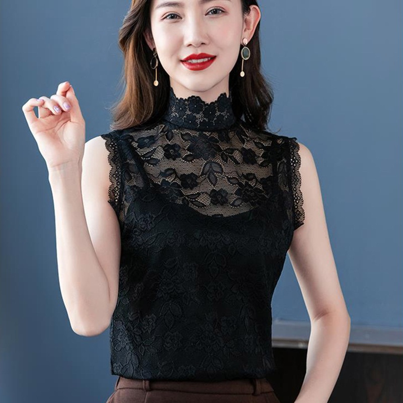 Áo Ren Hoa Mẫu Đơn Không Tay Cổ Cao Có Thể Tháo Rời Thời Trang Quyến Rũ Cho Nữ