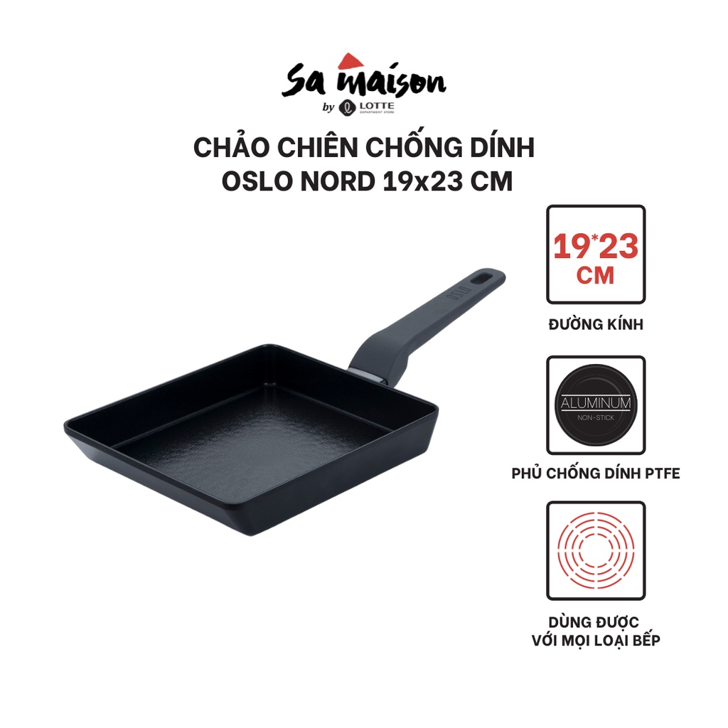 Chảo nhôm chữ nhật chống dính bếp từ Hàn Quốc Oslo Nord 19x23cm