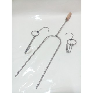 CHỈA QUAY GÀ,VỊT INOX 2 CHIA+TẶNG KÈM HAI MÓC THỊT INOX.