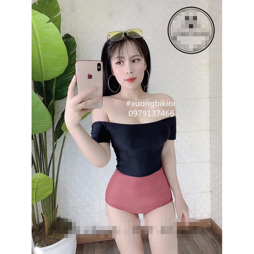 Bộ bơi nữ bikini 1 mảnh liền thân cao cấp khoe trễ vai