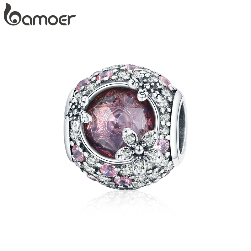 Phụ Kiện Trang Sức Bamoer BSC456 Bằng Bạc S925 100% Hình Hoa Anh Đào Đính Đá Zircon Làm Vòng Đeo Tay Thời Trang DIY