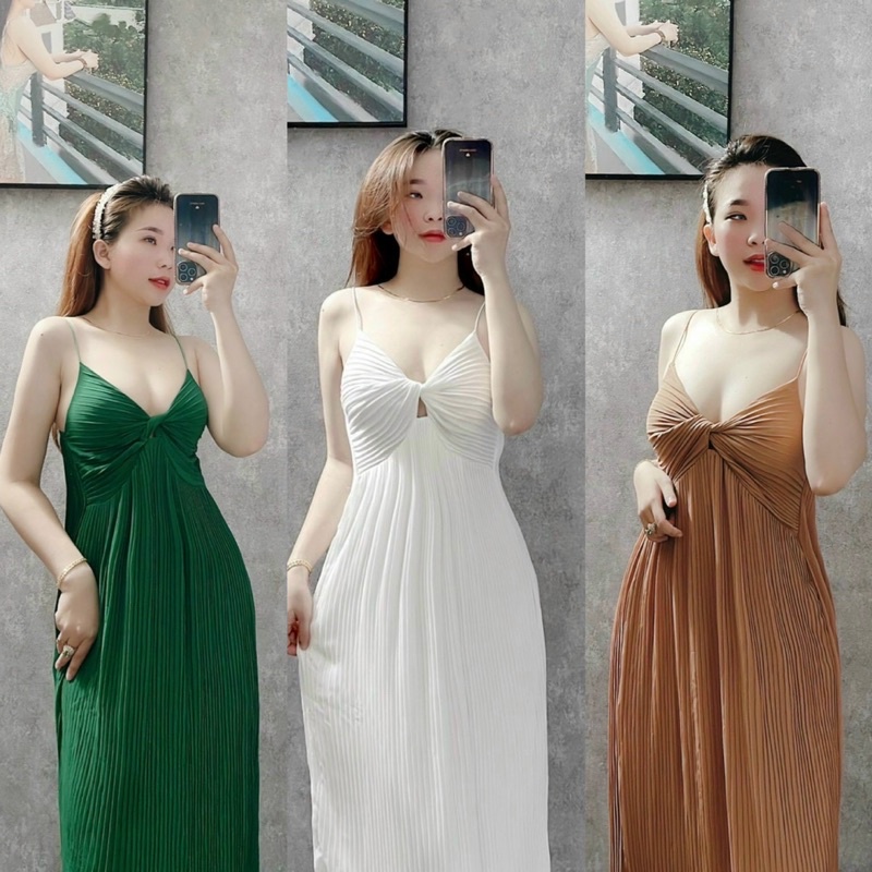 Đầm Hai Dây Dập Ly Dáng Xuông Rộng Bầu Bì Bon Chen Chất Lụa Mát
