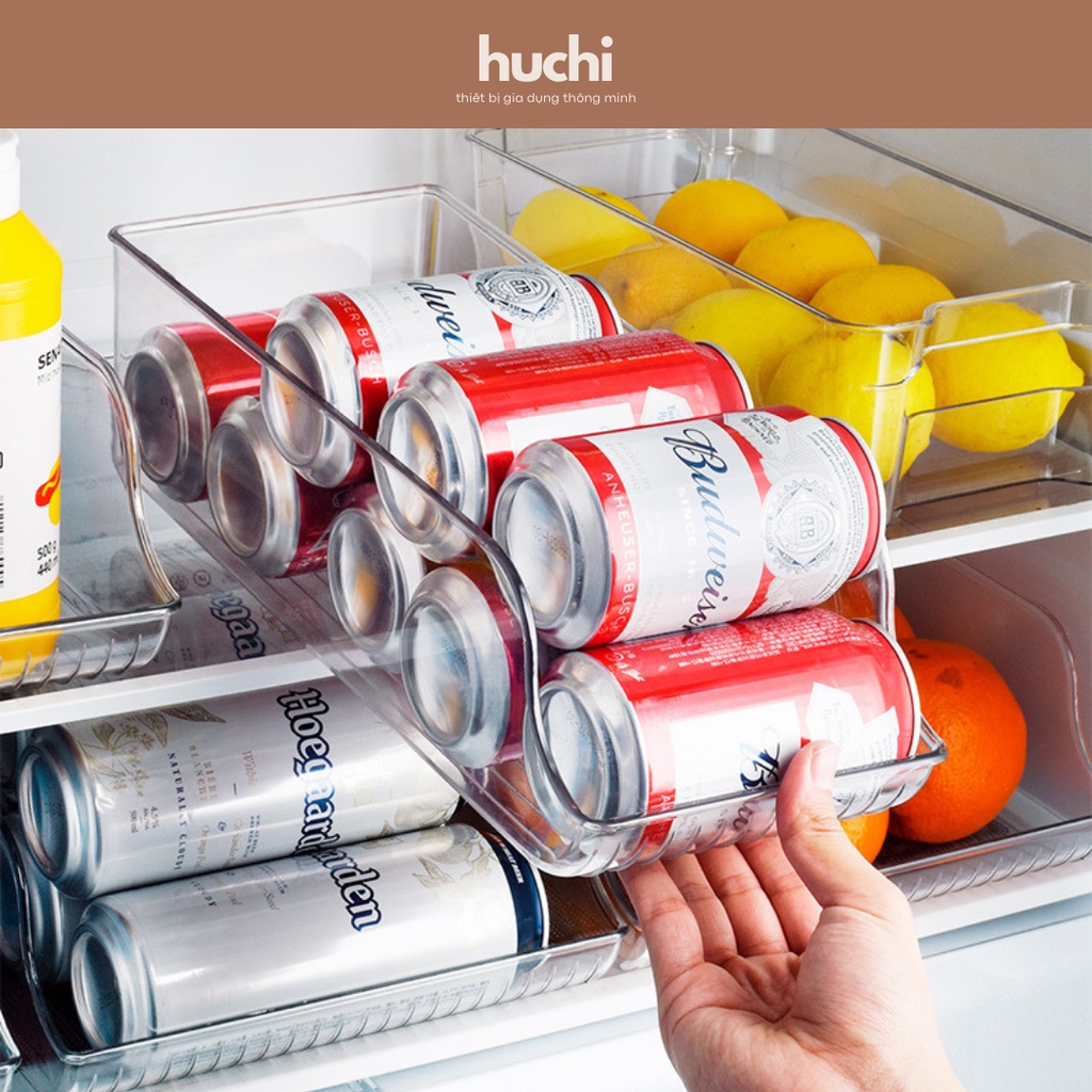 Hộp đựng lon nước tủ lạnh, khay đựng lon bia nhựa trong suốt