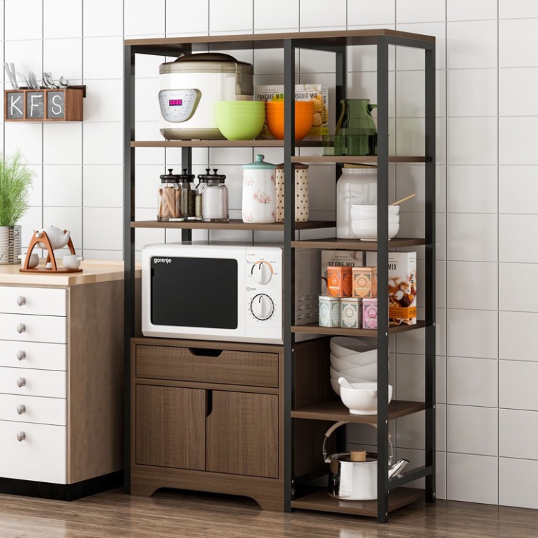 Kệ Để Lò Vi Sóng Có Tủ Ngăn Kéo, Lắp ráp thông minh,Thép không gỉ sơn tĩnh điện, chịu lực tốt để nhiều đồ phòng bếp