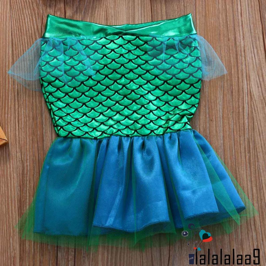 Bộ đồ bơi hai món phong cách nàng tiên cá gồm áo cổ yếm hình vỏ sò + đuôi cá tulle dễ thương cho bé gái