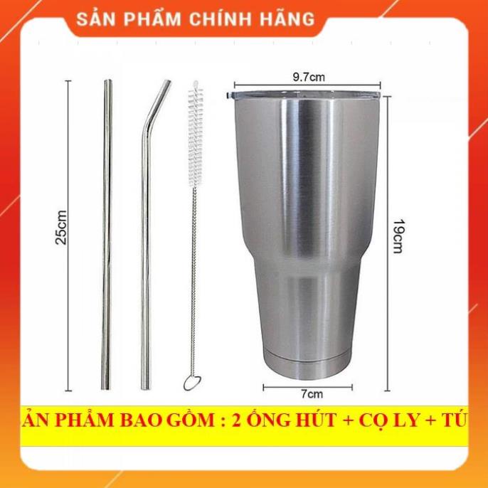 Ly Giữ Nhiệt Inox 900ml (Kèm Túi + 2 Ống Hút và Cọ Rửa)