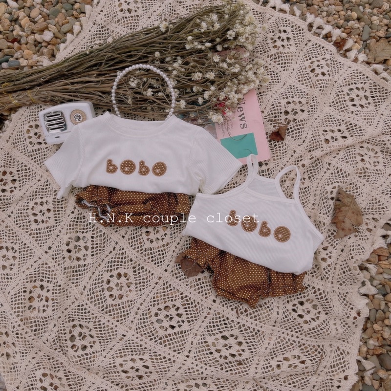 SETG15 Bộ Bé Gái Áo Thun Tăm Quần Bo Chun Chấm Bi Cho Bé 6kg Đến 16kg