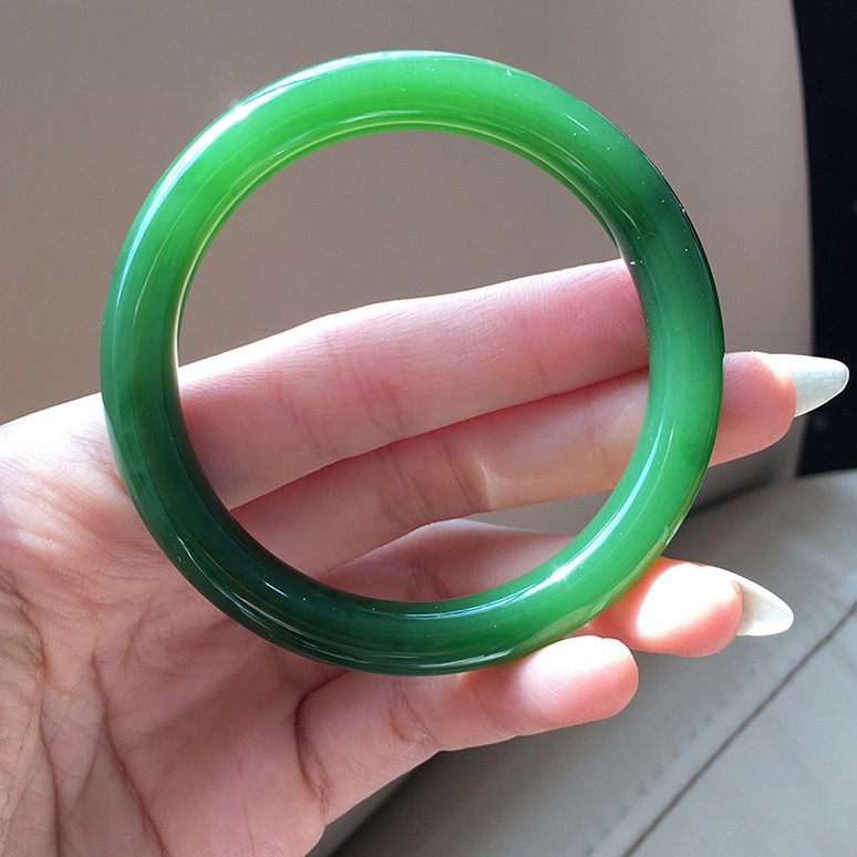 9.9 Khuyến mãi lớn Tự nhiên Tian Jade Jasper Full Green Bottom Emerald Green Round Bar Bracelet Full