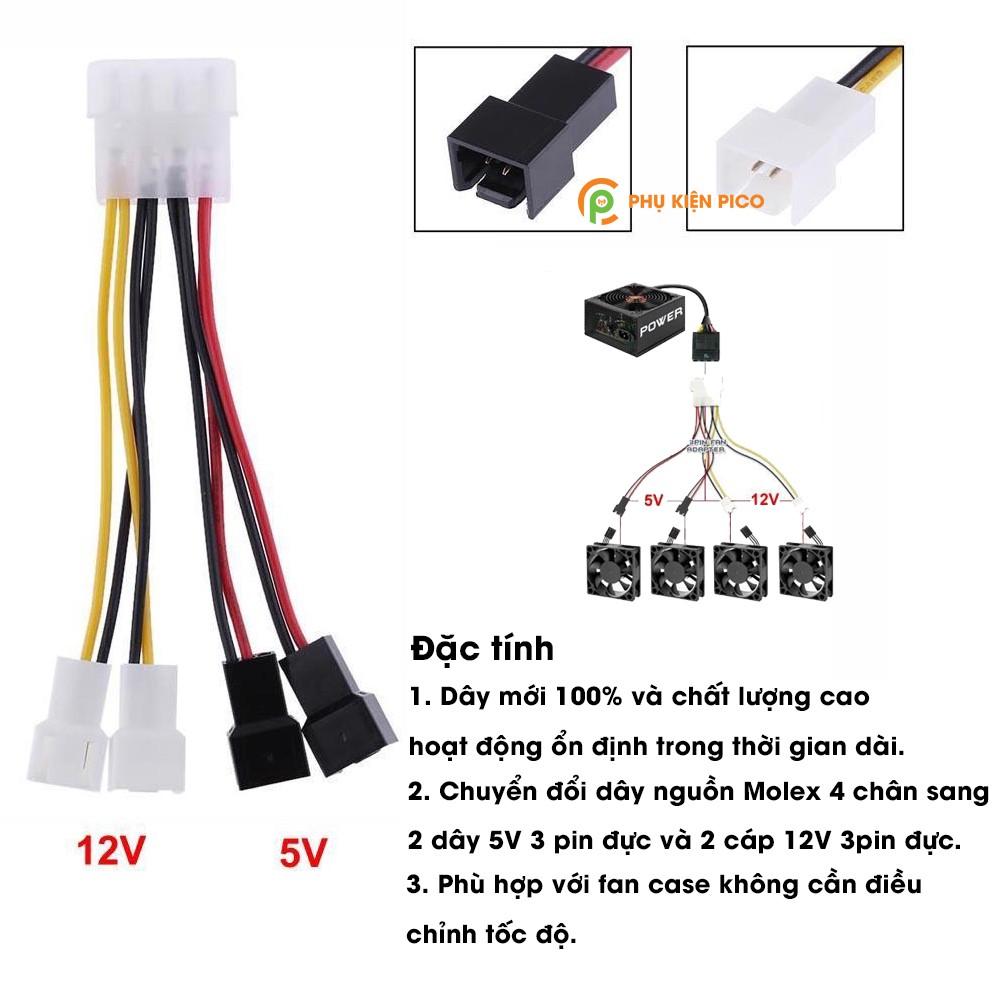 Cáp chuyển dây nguồn Molex sang Fan 3 Pin 5V 12V