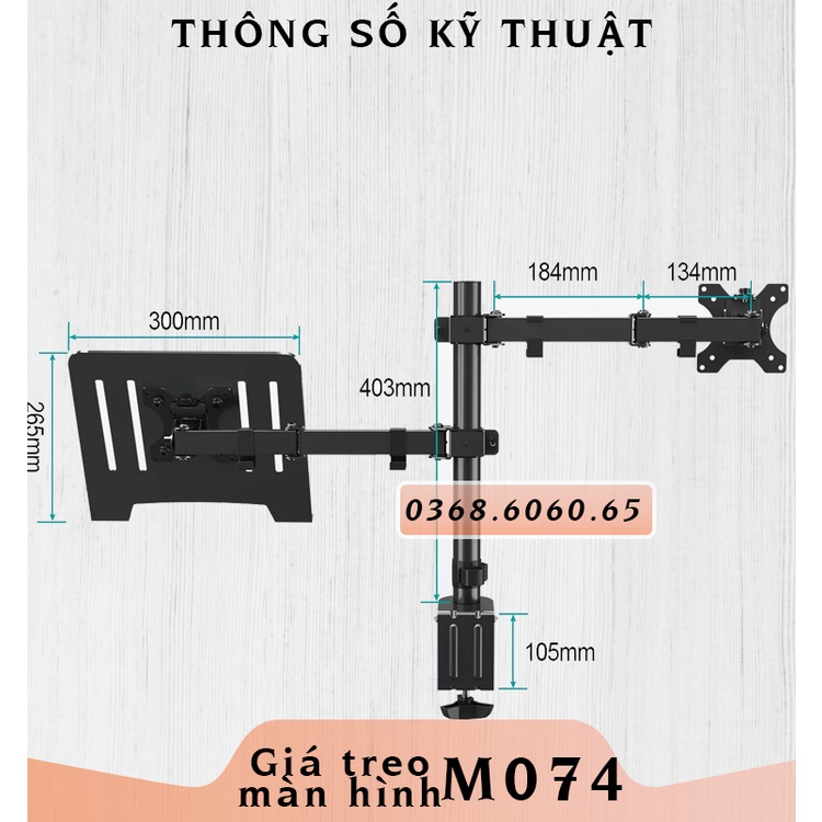 M074 - Giá Treo Hai Màn Hình/ Giá Đỡ Hai Màn Hình máy tính- Kẹp Bàn [Màn hình 17–27inch] [ Rẻ Hơn NB F160 / NB H180 ]