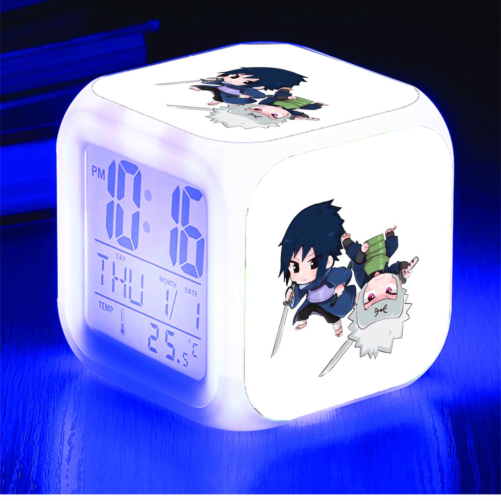 Đồng hồ báo thức để bàn in hình NARUTO chibi anime đèn LED đổi màu