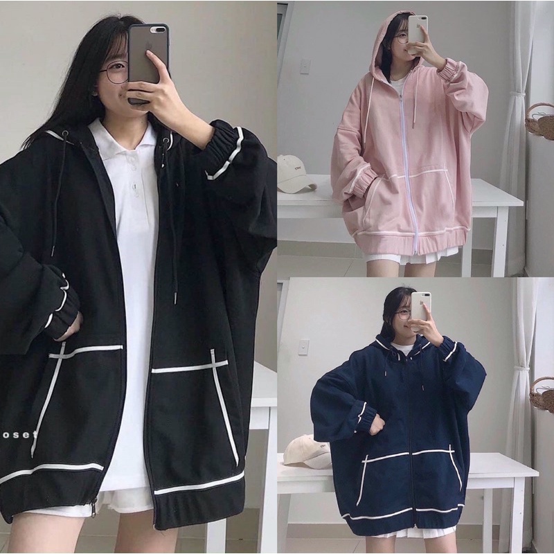 Áo khoác Hoodie nam nữ nỉ trơn Basic form rộng tay bồng khóa kéo có mũ Ulzzang giá rẻ màu đen, hồng, xanh than K038