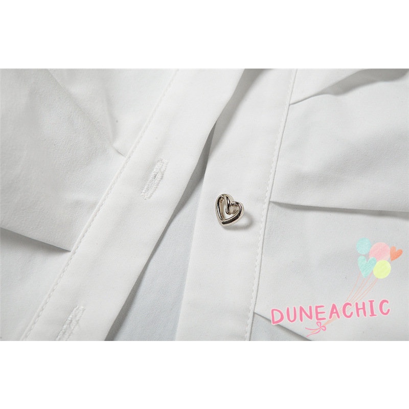 DUNEA Áo Sơ Mi Dài Tay Cổ Bẻ Phối Nút Thắt Nơ Xinh Xắn Cho Nữ