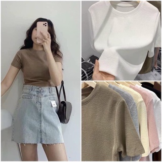 Áo croptop bozip nữ trơn basic - áo thun cộc tay dáng croptop ôm body nhiều màu SIÊU HOT