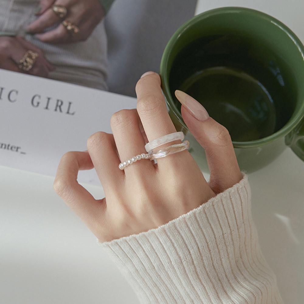 Set 3 Nhẫn Đính Ngọc Trai Nhân Tạo Thời Trang