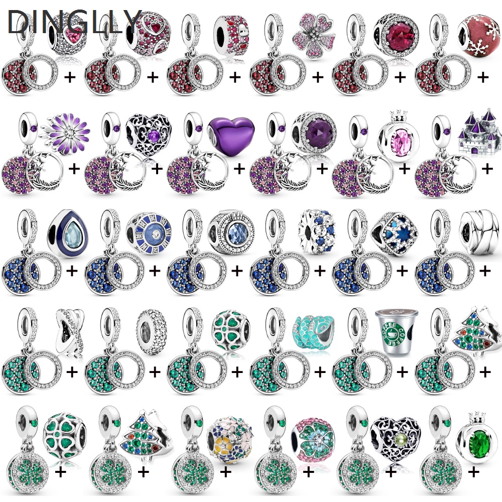 Set 2 Mặt Dây Chuyền May Mắn Đính Đá Pha Lê Hình Giọt Nước Màu Đỏ / Xanh Lá / Xanh Lá / Xanh Lá