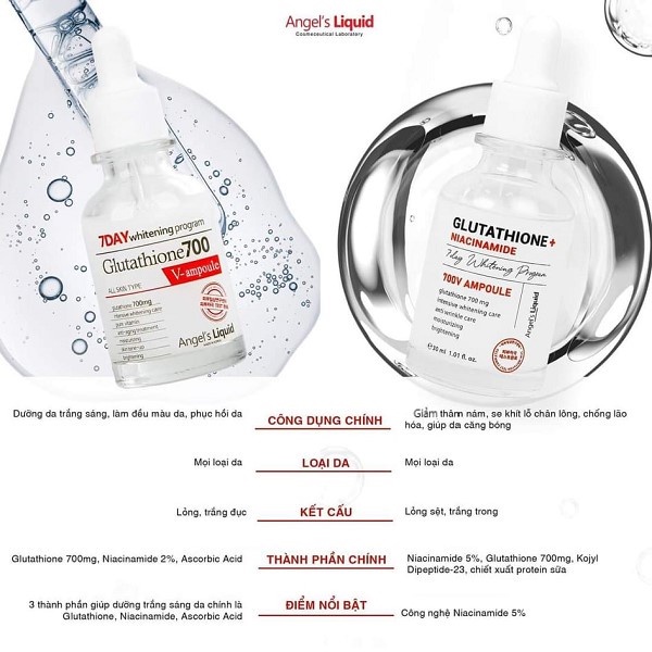 Tinh chất dưỡng trắng da  Angel's Liquid 7Day Whitening Program Glutathione 700 V-Ample