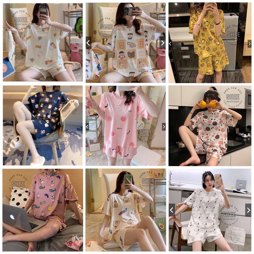 Bộ Đồ Mặc Nhà Cho Nữ Cộc Tay Pijama Cotton Nhiều Họa Tiết, Bộ Ngủ Nữ Phom Rộng Mát Mẻ