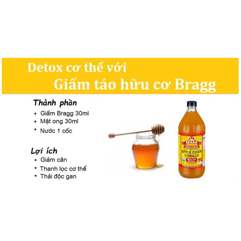 Nước uống giấm táo mật ong hữu cơ Bragg 473ml nhập khẩu Mỹ