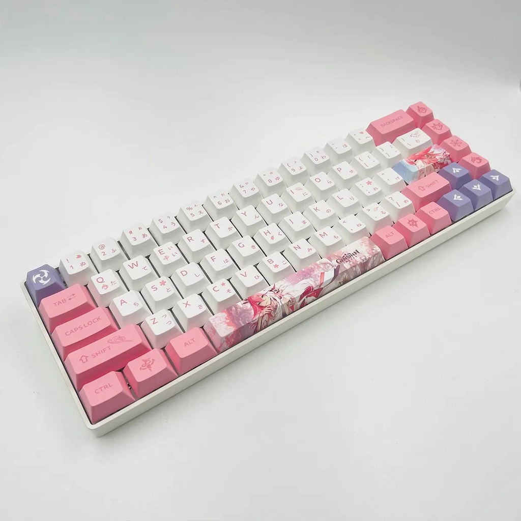 [GIAO NHANH] Keycap song ngữ anh nhật Yae Miko PBT dày 130 phím genshin impact in dyesub 5 mặt anime layout keycaps