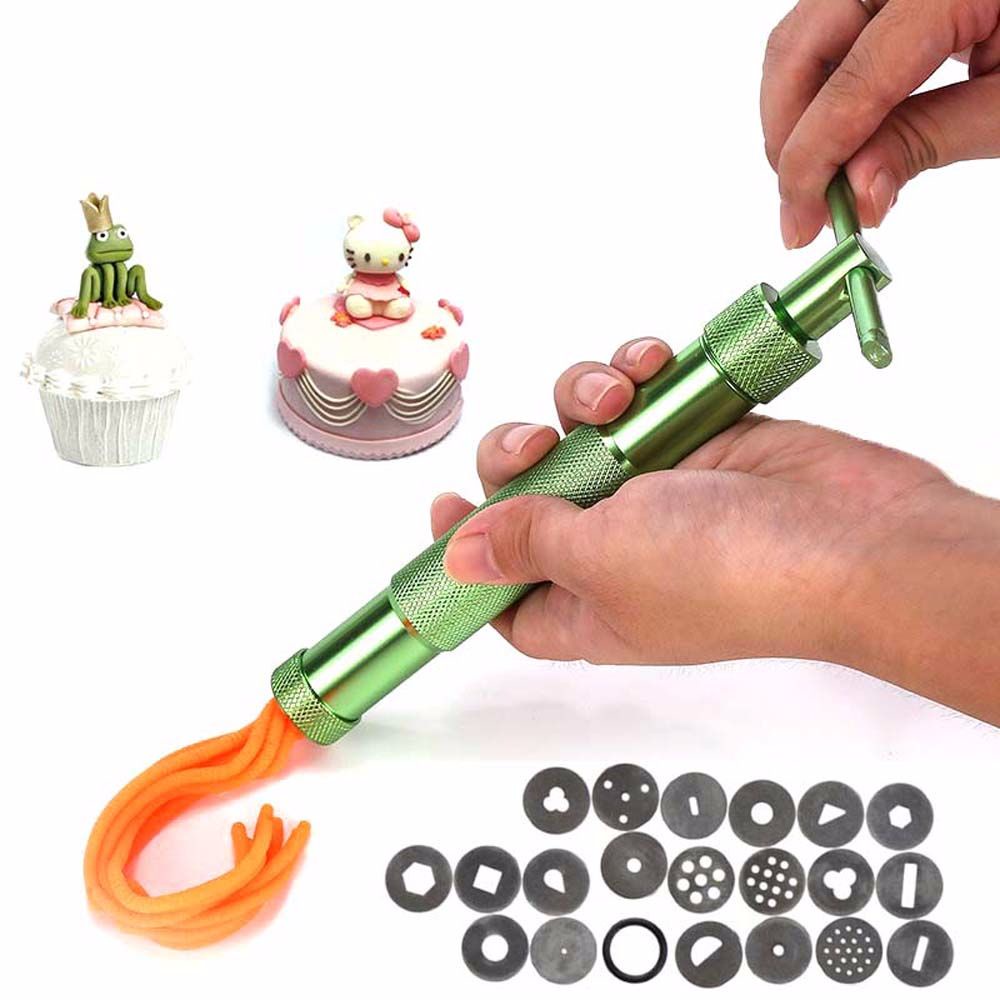 Dụng cụ đùn sáng tạo để điêu khắc làm đồ nướng đồ gốm bánh ngọt kẹo mềm xoay được với 20 đĩa phụ kiện tự làm thủ công