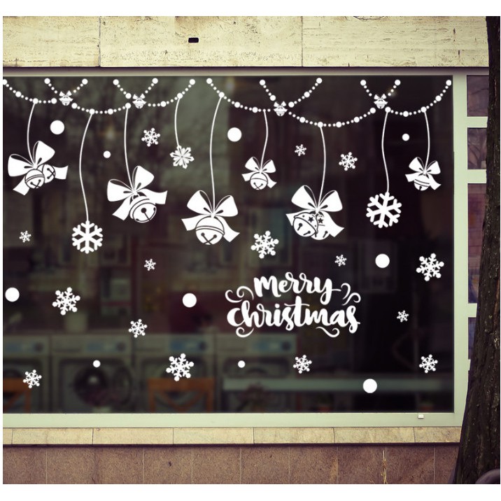 Decal Trang Trí Noel Rèm dâu Nơ Chuông trắng