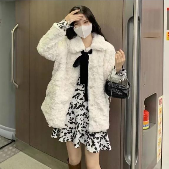 ♦▽۩Áo Khoác Lông Thỏ Dày Dặn Đính Nơ Thời Trang Hàn Quốc Mùa Đông Cho Nữ 2021 | BigBuy360 - bigbuy360.vn