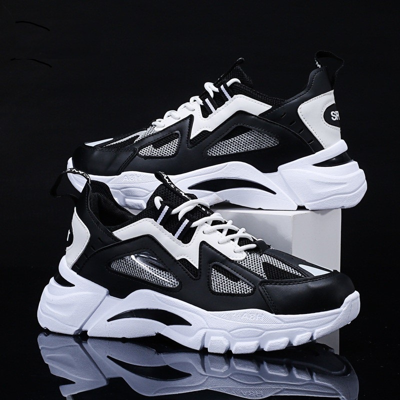 Giày thể thao sneaker nam HUTA GS032 màu trắng đen, da tổng hợp cao cấp, đế chống trượt
