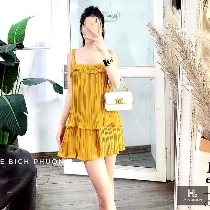 SET ÁO 2 DÂY DẬP LY, CHÂN VÁY TẦNG DÀY DẶN